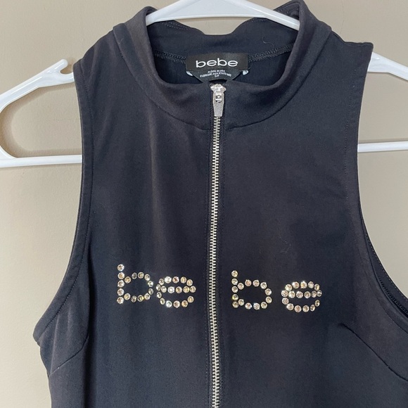 BEBE Black Rhinestone Stretch Zipper Bodycon Dress Size S - Picture 3 of 6